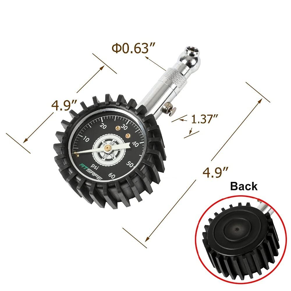Manómetro de presión de neumáticos de 60 psi, brilla en la oscuridad, con tapas de válvulas de neumáticos, manómetro mecánico profesional para neumáticos compatible con motocicletas, coches, camione