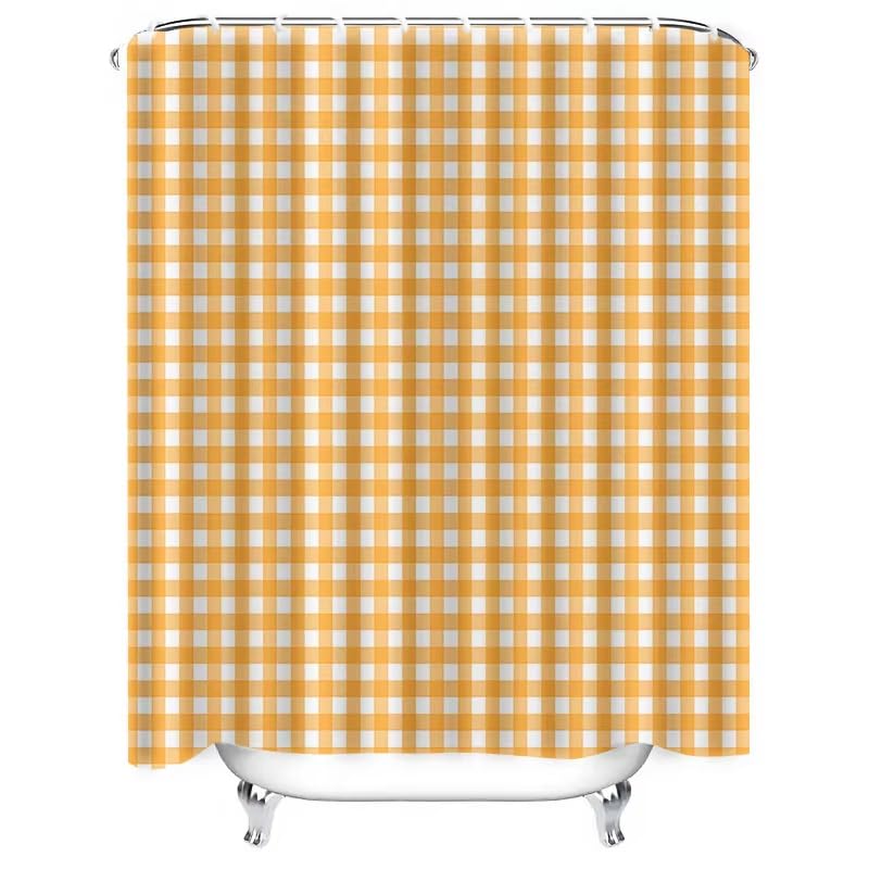 Duschvorhang mit gelbem und weißem Gingham-Muster für Badezimmer – wasserdichtes und langlebiges Badezimmervorhang-Set mit Haken180x250cm/71x98in(Breite x Höhe)