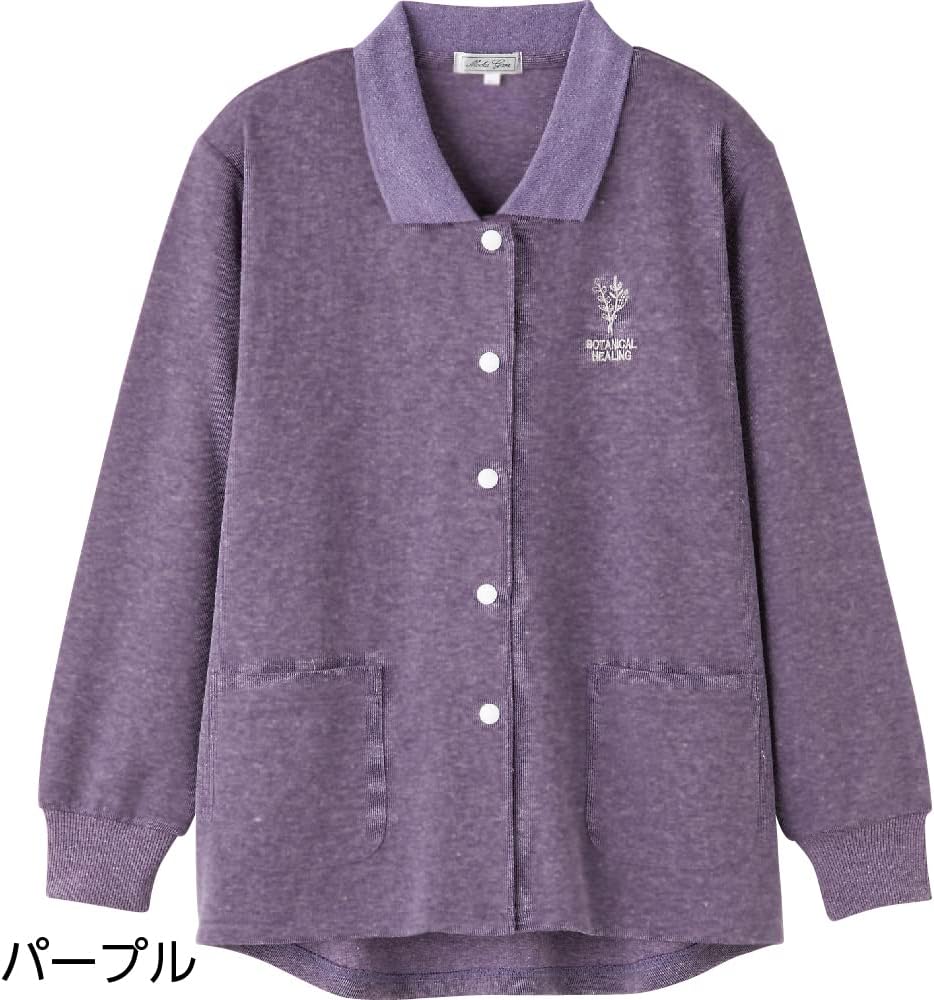 [ケアファッション] 婦人スナップ釦ポロカーディ 820303-41 ネイビーＭ～Ｌ胸刺繍がおしゃれなポイント