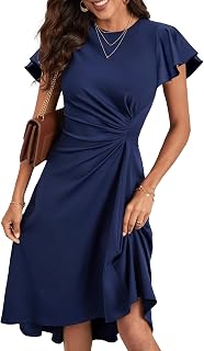Cocktail Dresses Women's Elegant Plain A-line Dress with Waist Pleats Festive Weddi…