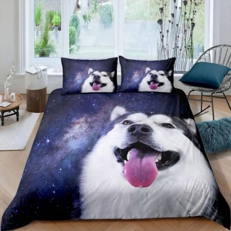 Parure de lit 220x240 adulte husky bleu marine avec 2 taies