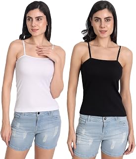 Aimly Women Cotton Square Neck Extra Transparent Removable Strap Spaghetti Camisole Combo Pack of 2 Price In India