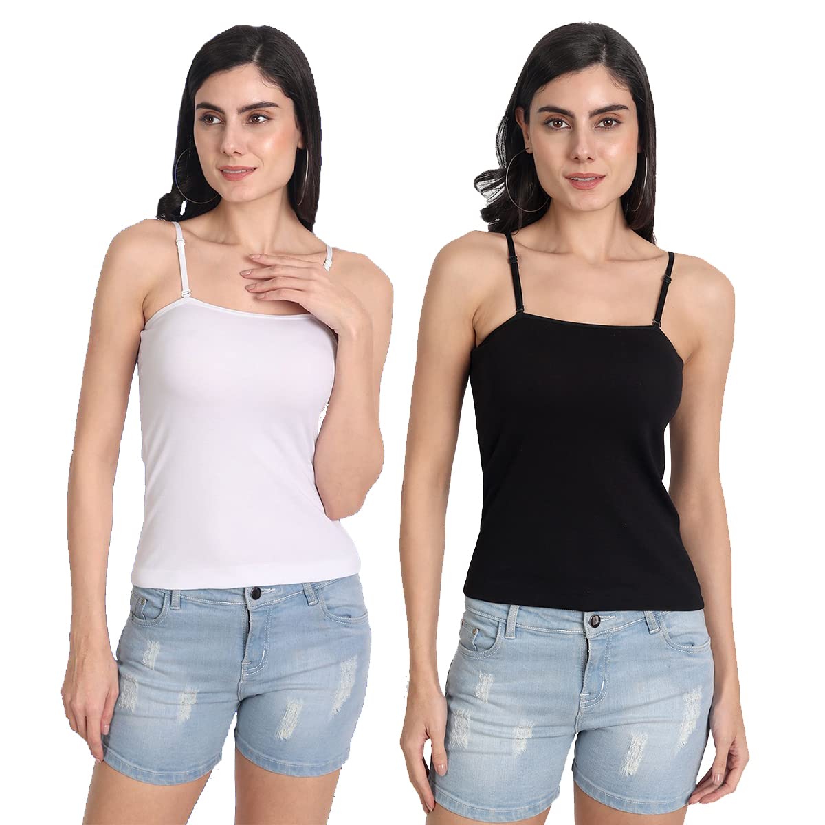 aimly Women Cotton Square Neck Extra Transparent Removable Strap Spaghetti Camisole Combo Pack of 2-picture-54