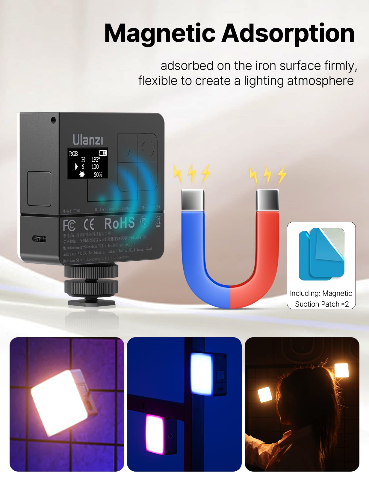 ULANZI VL49 Pro Luce Video RGB, Luce Led Fotografia con Batteria da 2500mAh, Assorbimento a Magnete, Faretto Fotografico a 360° a Colori con 20 Effetti di Luce Simulata per Fotografia di Prodotti