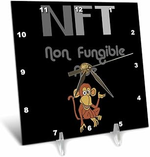 3dRose Cool Fun NFT Collector Non-fungible Ape Monkey Satire Cartoon 6x6 Desk Clock