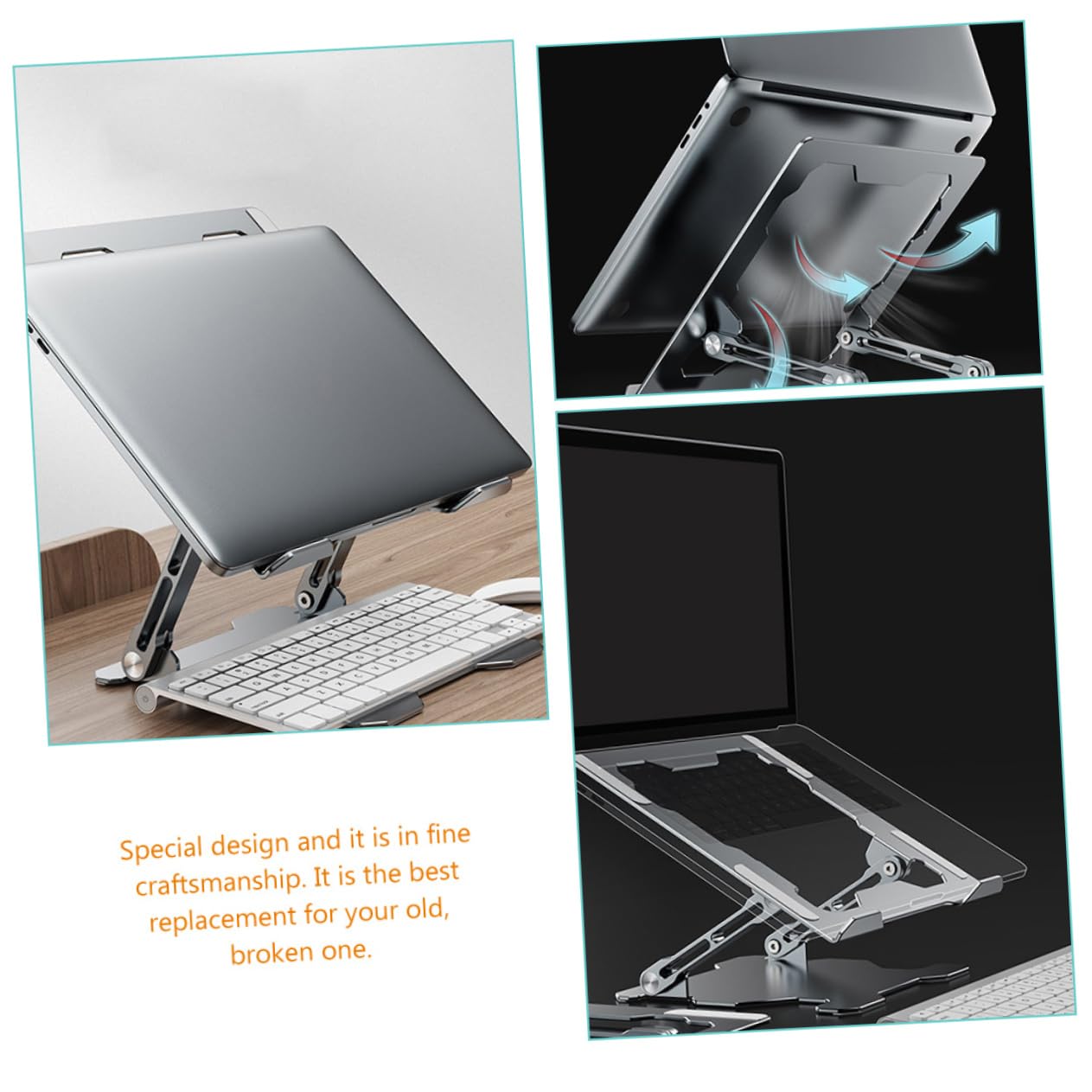 Supporto per Laptop Regolabile Pieghevole in Lega di Alluminio Argento | Struttura a Vite Solida, Altezza Variabile, Portatile per Ufficio e Lavoro All'aperto