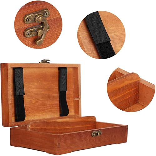 Miniatura 4 de Art Supply - Caja de almacenamiento de madera, pequeña caja de almacenamiento vintage con tapa con bisagras y cerradura para lápices pasteles,