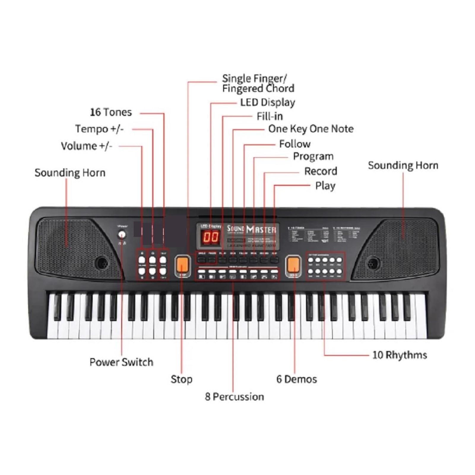 dorosłych klawiatura elektroniczna 61-klawiszowa Klawiatura Elektroniczna Wielofunkcyjne Pianino Elektryczne Z Podwójnymi Głośnikami Stereo LED Instrument Klawiszowy