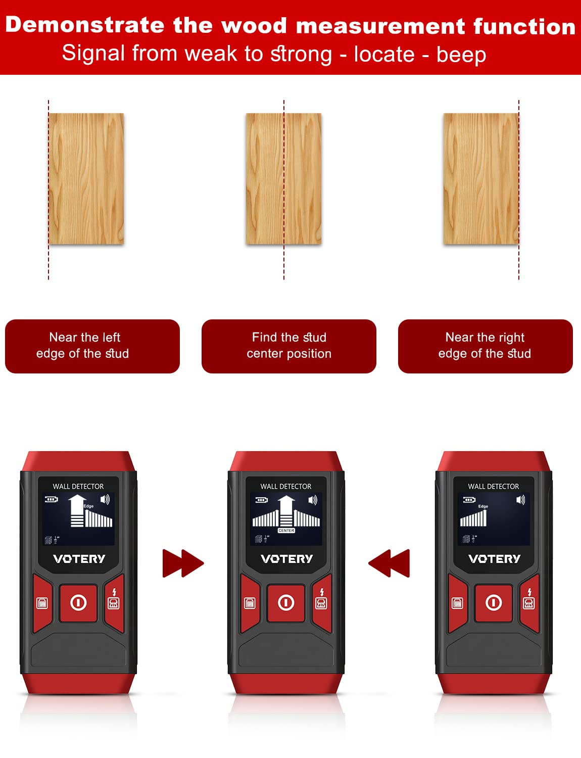 Detector de pernos multifunción 5 en 1 con pantalla LCD y alarma acústica para localizar líneas eléctricas, vigas de madera, metales ferrosos, metales no ferrosos.