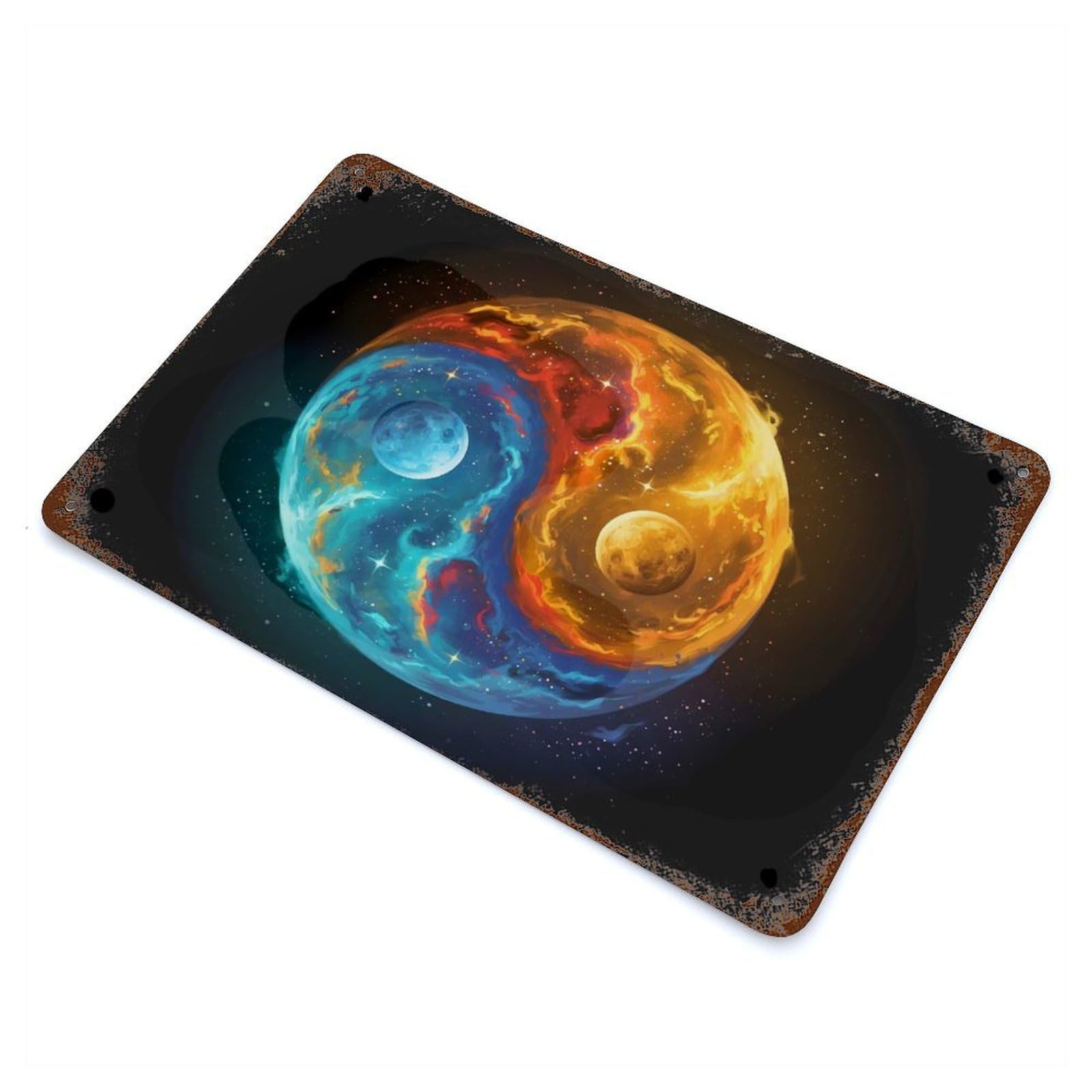 Garage Style Yin Yang Space Decorative Tin Sign 11.8"x7.9", Industrial Home Decor for Bar And Workshop