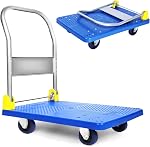 YSSOA Platform Truck avec 440lb Capacité de poids et 360 Degree Swivel Wheels, Push Hand Cart pliable pour le chargement et le stockage, Bleu