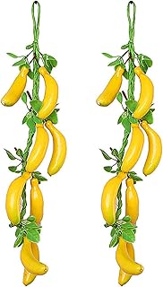 2 Pack Lifelike Simulation Bananas Fake Fruit Hanging Artificial Bananas Home Kitchen Shop Display Photo Props Decorations