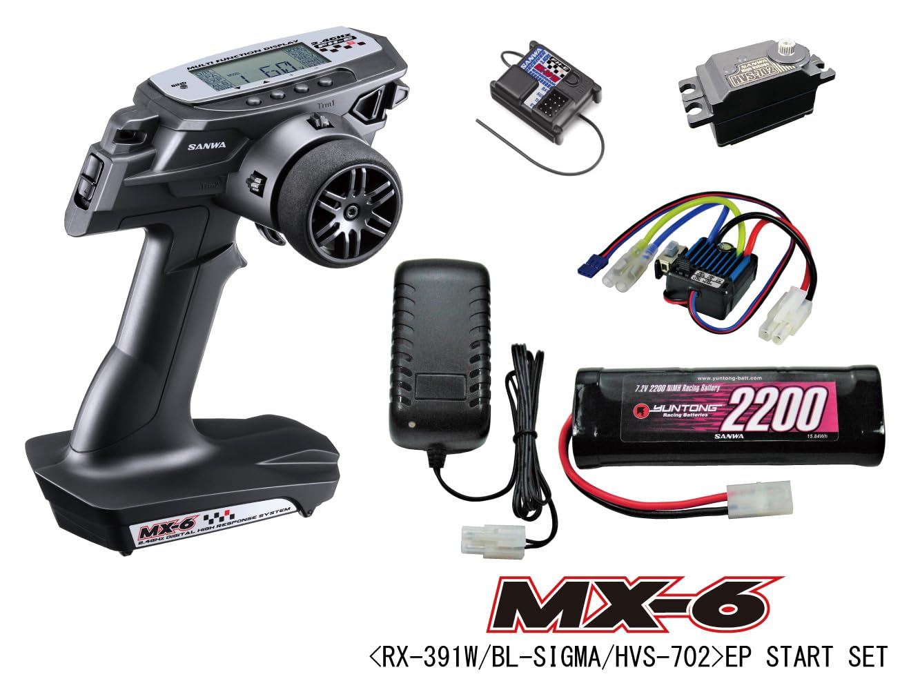 タミヤ TA08Rシャーシ サンワ MX-6プロポセット SANWA MX-6 EP START SET 電動RCカー用プロポセット RX-391W