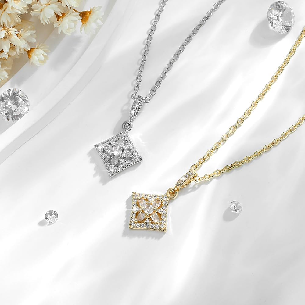 18K Gold Plated Geometric Diamond Pendant Necklace – Elegant Cubic Zirconia Jewelry for Women - Image 2