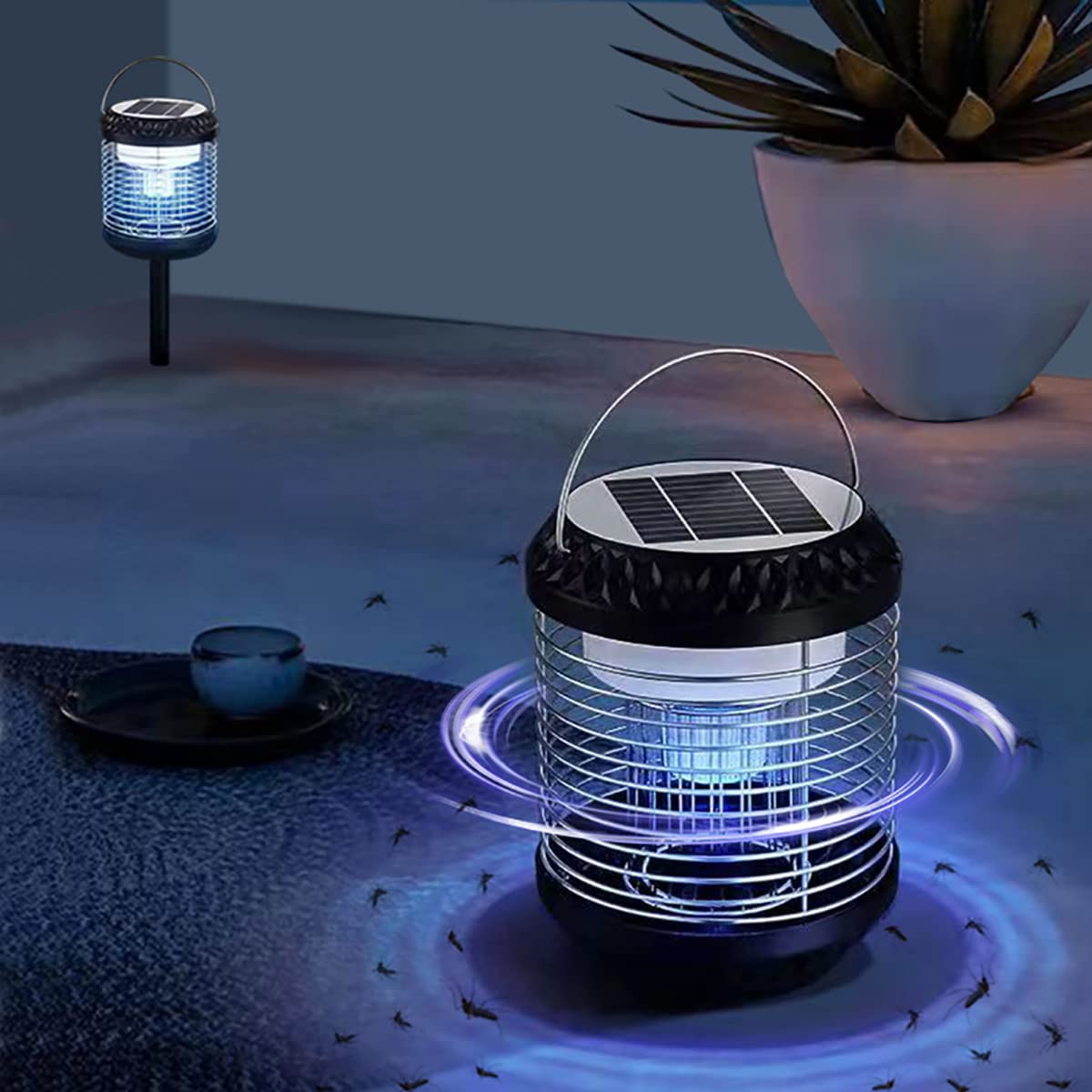 Solar Bug Zapper Mosquito Killer Lamp Insect UV Mosquito Trap Fly Repellent Light Waterproof Hanging Portable Insect Fly Pest Trap for Indoor Outdoor Backyard Patio Traveling Hiking