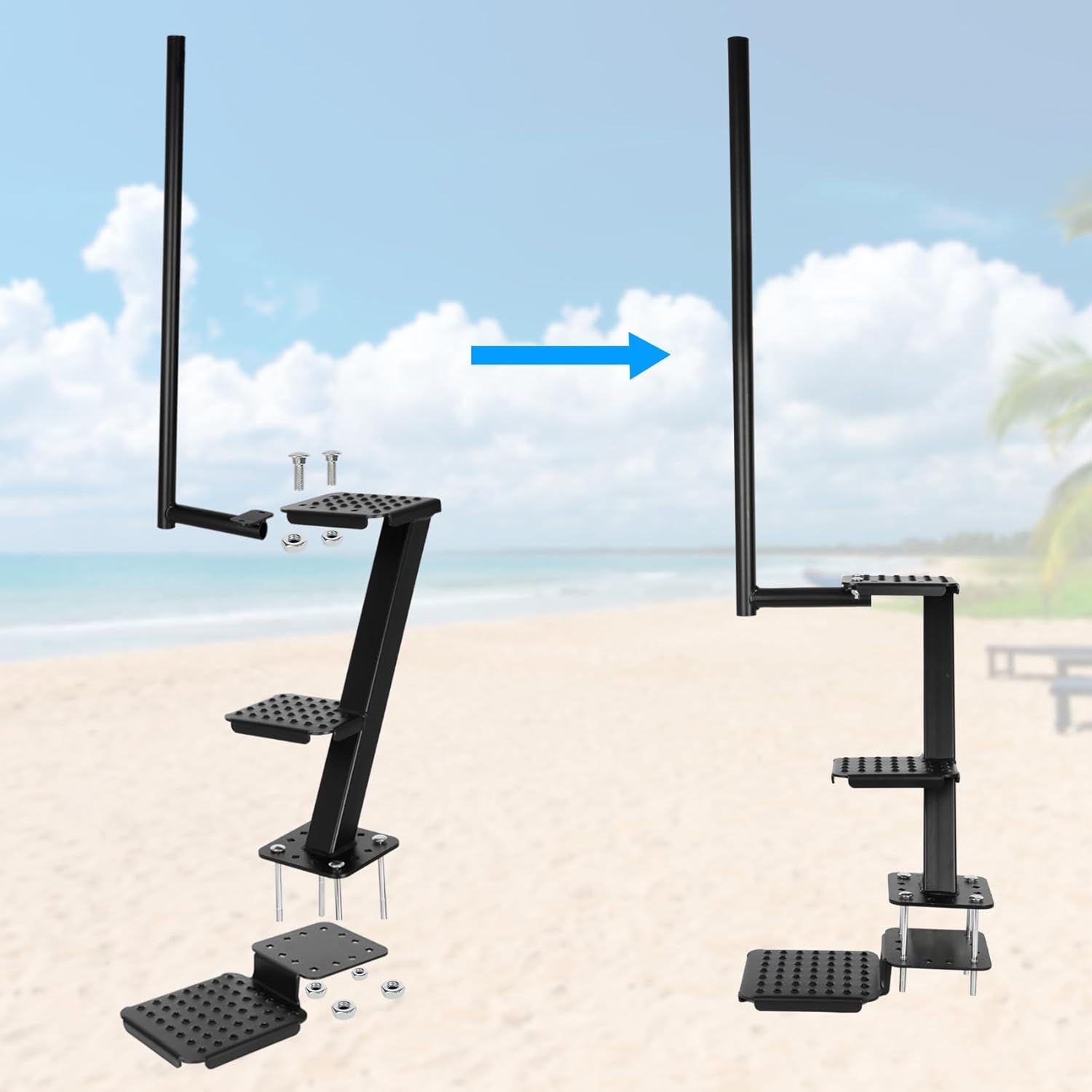 Heavy Duty Boat Trailer Steps with Safety Handle,Non-Slip Surface, Boat Trailer Steps for The Tongue,3-Step Trailer Step