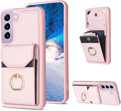 Asuwish Funda de teléfono para Samsung Galaxy S21 5G de 6.2 pulgadas con soporte de anillo, ranura para tarjeta de crédito, monedero de cuero,