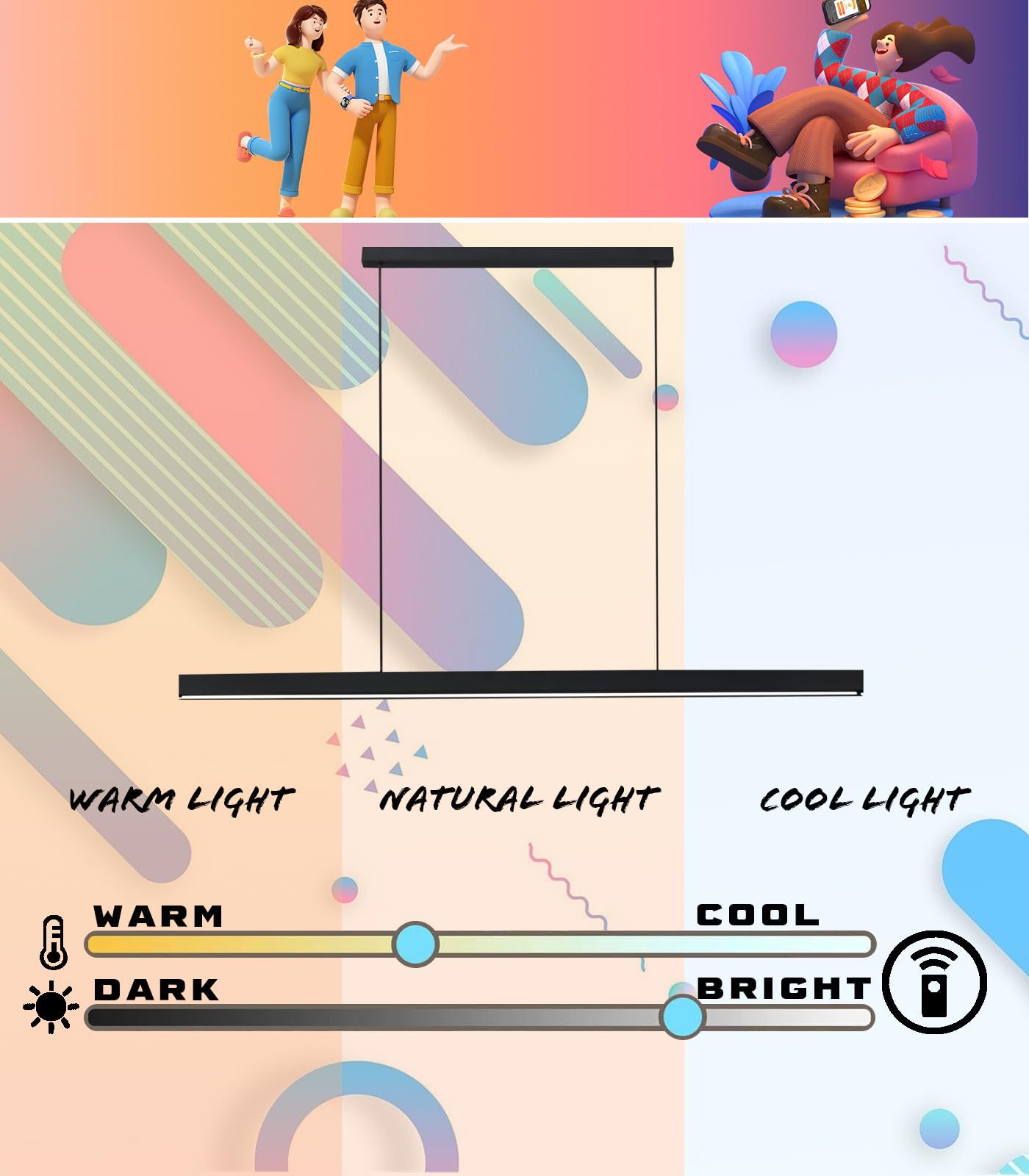 Lampada a sospensione a LED minimalista dimmerabile nera per tavolo da pranzo L120cm Lampada a sospensione a LED design lineare Lampada a sospensione da cucina Lampadario regolabile in altezza Sala da