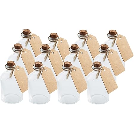 ZENO 12 Glass Jars with Cork Lids Stopper | Escort Card and Twine Wedding Favour | Party Favour | Vintage Glass Bottles | Honey Pot Bottles | Mini Herb & Spice Storage | 50ml Glass Containers Storage
