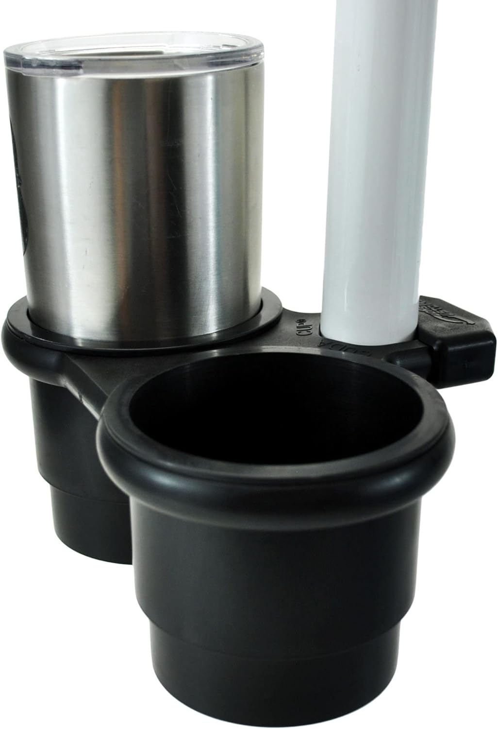Marine Boat Cup Holder Universal Black Clamp-on Mount, Cuda Cup/Smart Cup Technology, Weatherproof Cup Holders for Boats, Treestands, Bikes & More fits 2 inch to 1 1/2 inch Outside Diameter