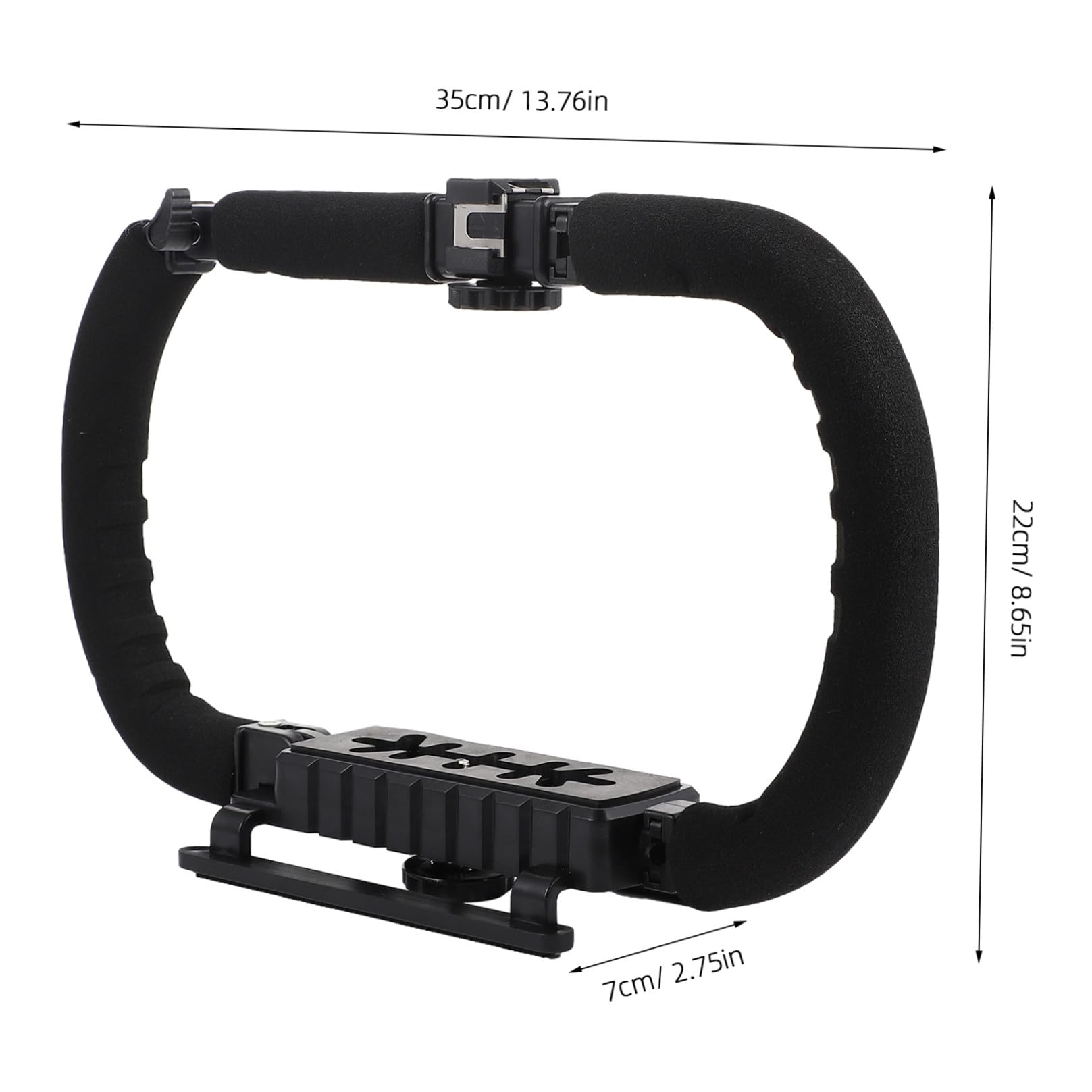 Supporto Stabilizzatore Mano per Fotocamera DSLR e Smartphone 3 Attacchi Hot Shoe Nero in Plastico e Metallo Foro 1/4 Pollice