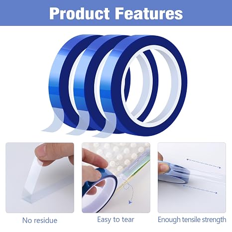 3 Rolls Sublimation Heat Tape 10mm x 30m Blue No Residue | PET film, heat resistant to 220°C, clean removal, for heat press, mugs, 3D printing, electronics