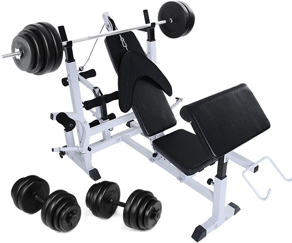 Physionics Weight Bench+30kg Dumbbell +60kg Barbell, 7-position backrest,4-position leg press