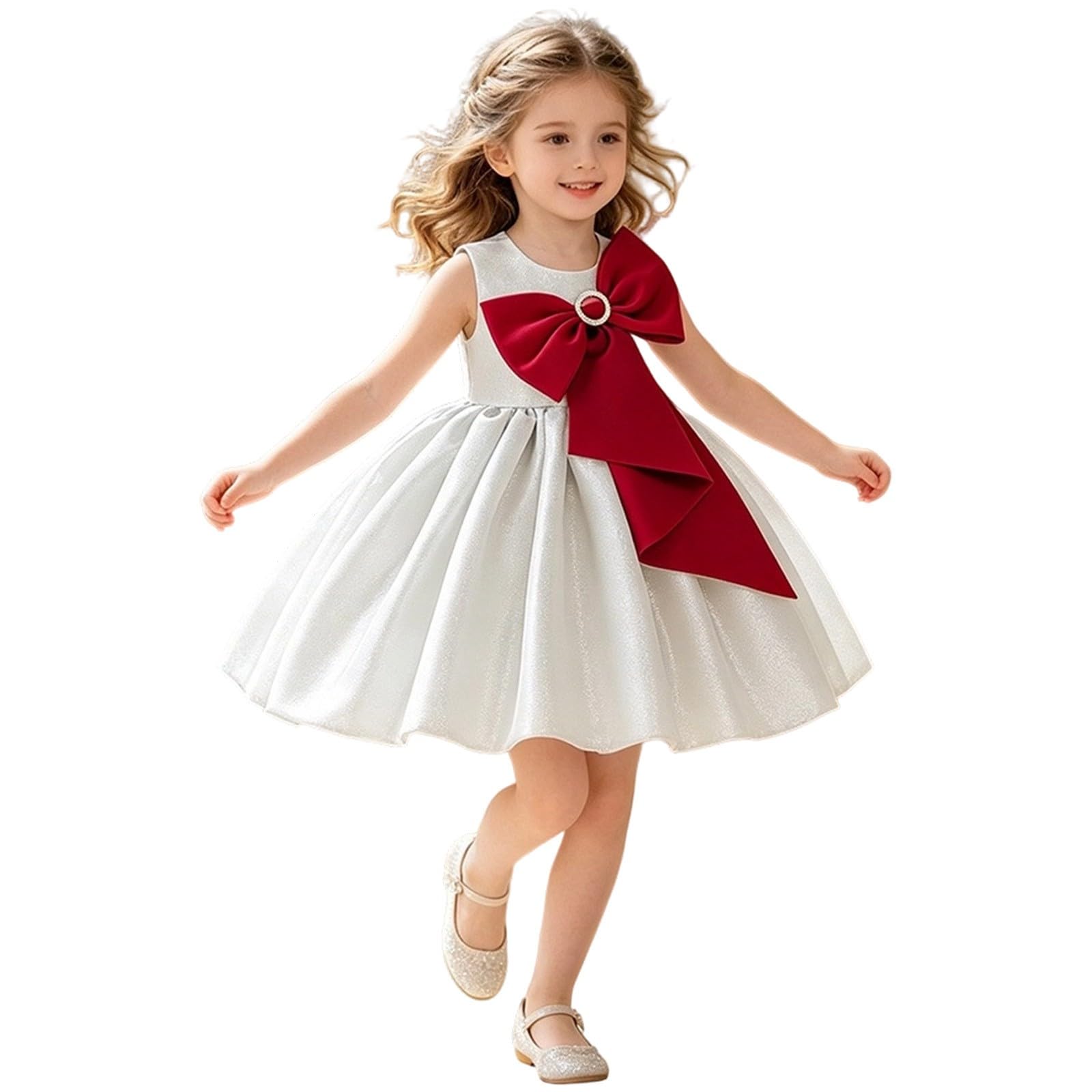 Generisch Kleid MäDchen Einschulung - Elegantes gestuftes Partykleid für mit Schleifenoberteil ärmelloses Design mit hübschen Schleifenmustern ideal für perfekt für den für von 3 bis 8 Jahren