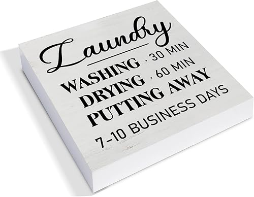 Miniatura 2 de YIDOU Letrero de madera para cuarto de lavandería campestre, letrero de escritorio, lavado y seco, cita de madera, caja de madera, letrero de bloque
