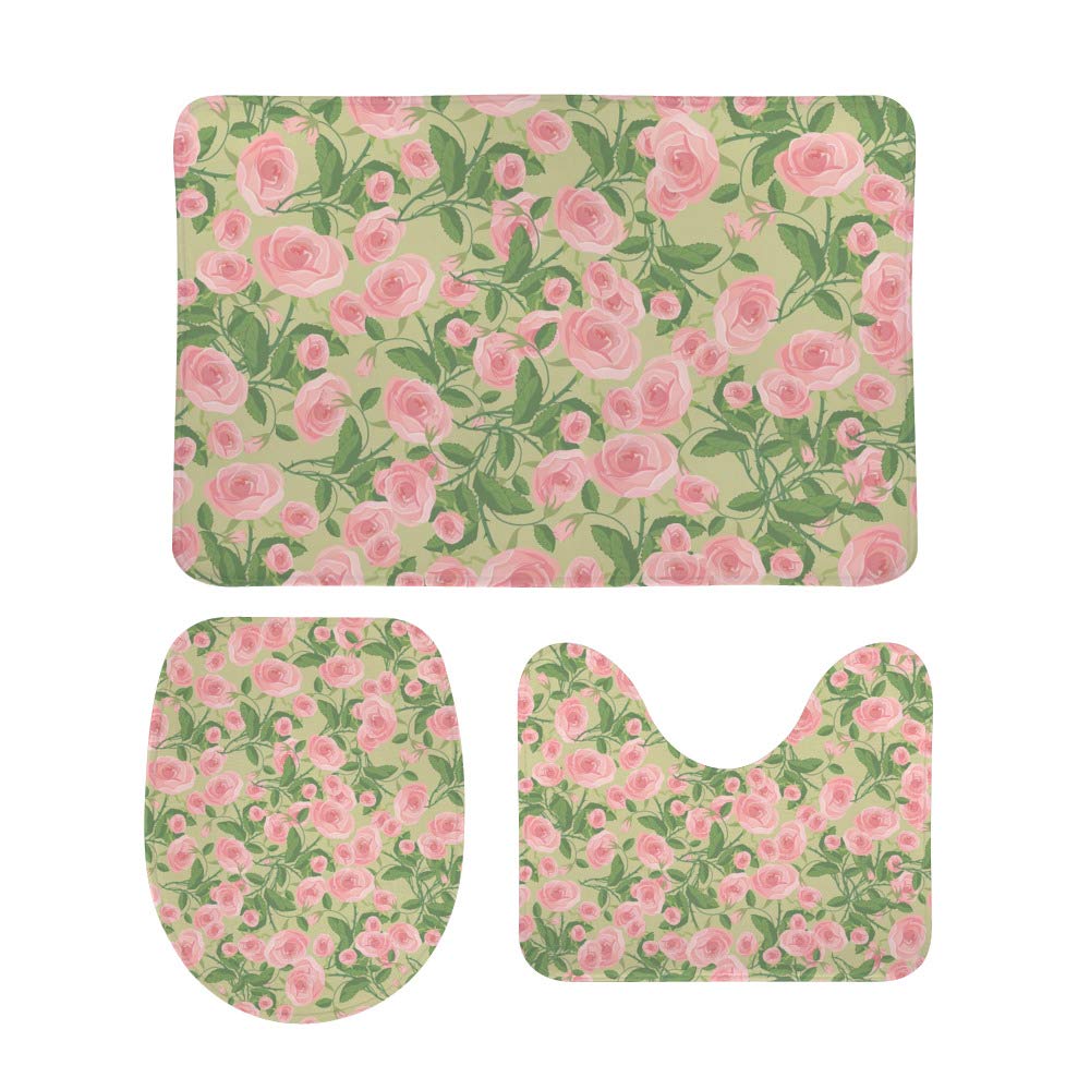 Tapis de salle de bain polaire extra douce motif fleurs abstraites avec housse WC