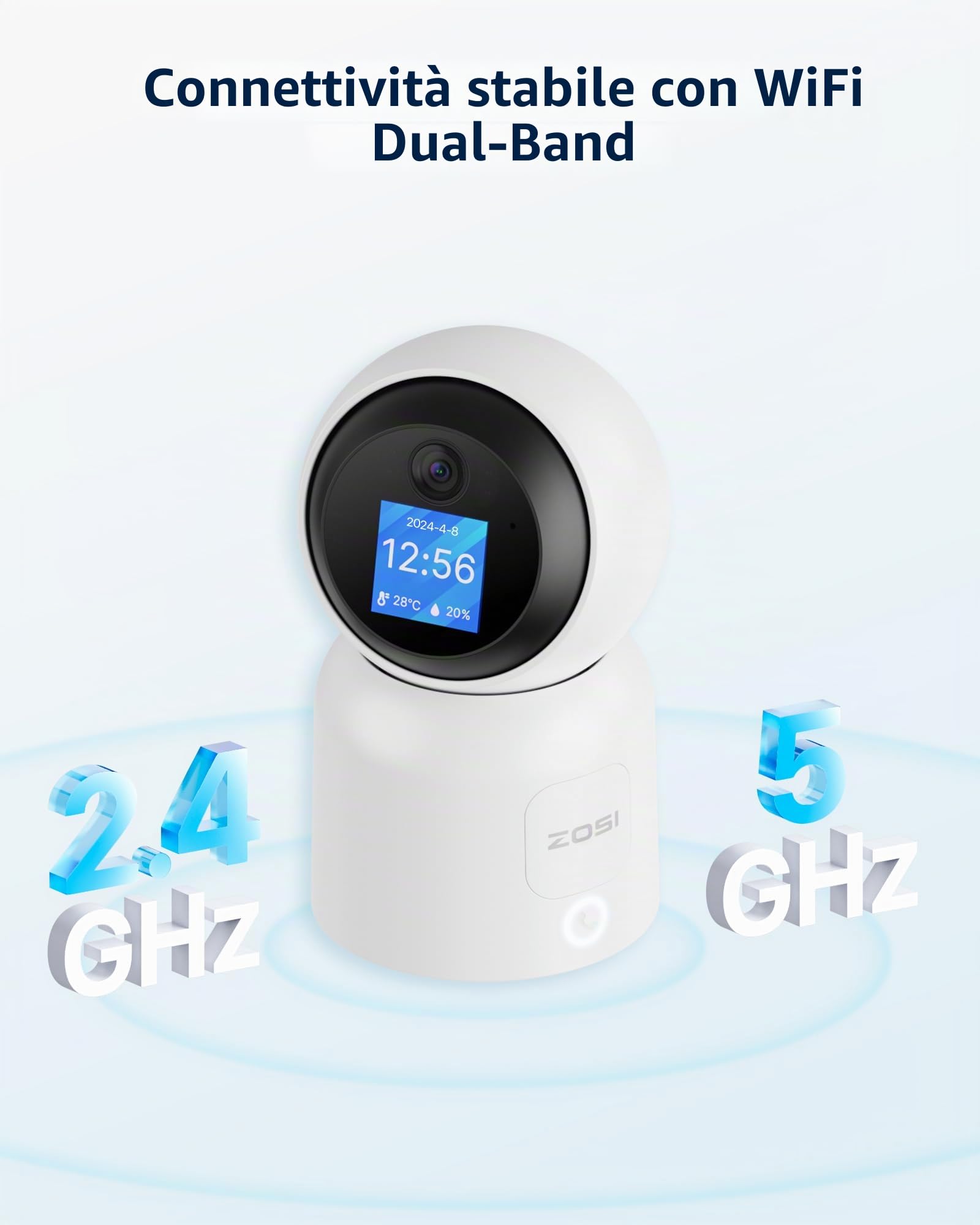 ZOSI 4K Telecamera WiFi Interna, 8MP Videocamera a 2,4/5GHz con 1,44" Monitor, Videochiamata con Tacco o Gesto OK, Pan 360°/Tilt 90°, Rilevamento di Persone con Auto-Tracking, C519