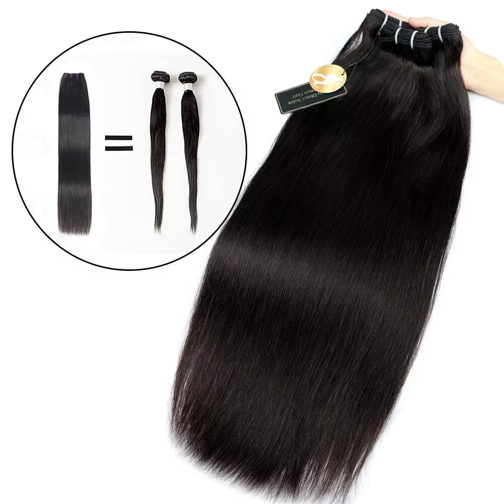 MSGEM 15A Straight Bundles Human Hair Brazilian Weave Bundles 100% Unprocessed Virgin Hair 24 Inch 1 PC Raw Remy Human Hair Deals Natural Black - Image 2