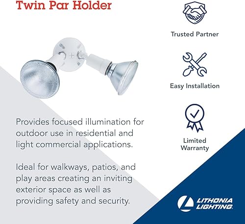 Miniatura 10 de Lithonia Lighting OFTH 300PR 120 WH M12 - Soporte de doble par ajustable luz de inundación estándar para exteriores para seguridad y seguridad 120