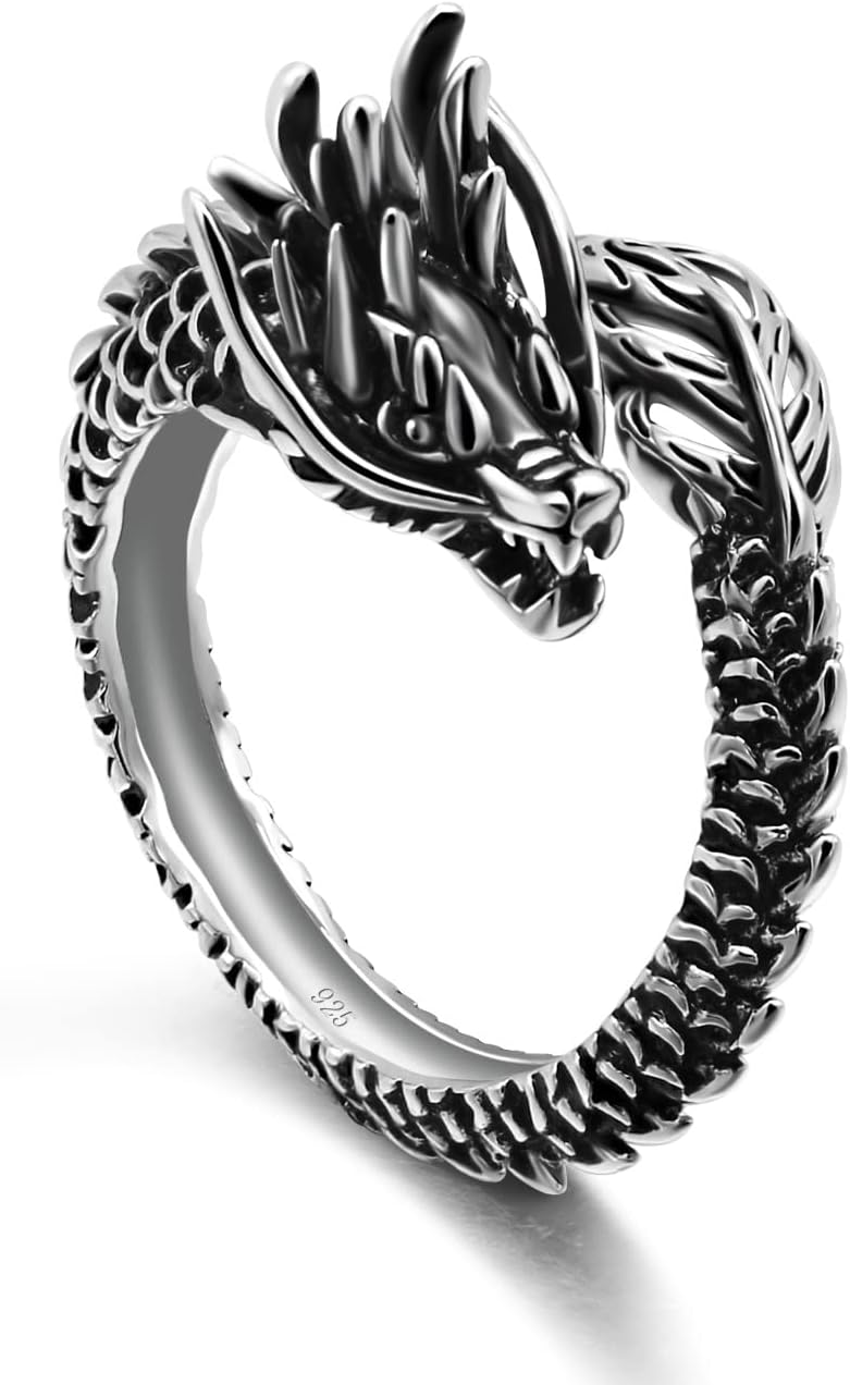 Dankadi Men Vintage Dragon Ring 925 Sterling Silver Open Punk Rings For Women Adjustable Rings Solid Silver Gothic Hip Hop Jewelry Gift