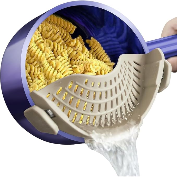 Clip On Strainer Silicone for All Pots and Pans, Pasta Strainer Clip on Food Strainer for Meat Vegetables Fruit Silicone Kitchen Colander - MilkShake