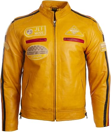 Aviatrix Mens Super-Soft Real Leather Band Collar Patch Fashion Biker Jacket CXUS