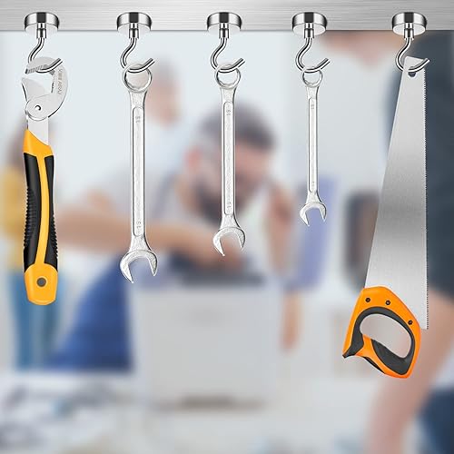 Miniatura 5 de FINDMAG Ganchos magnéticos de neodimio resistentes de 25 libras, ganchos magnéticos fuertes para colgar, imanes con ganchos para baño, cocina,
