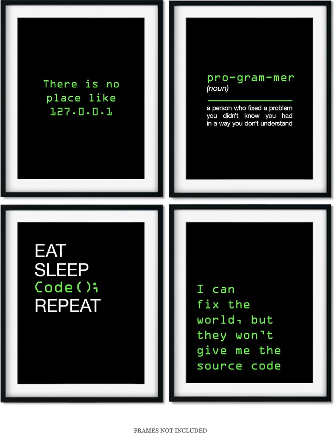 Govivo Office Decor - Computer Science Art - Set of 4 Geek Wall Art - Fun Gift For ICT Teacher, Student, Coding Nerd, Computer Programmer, Dad - 11x14 unframed print
