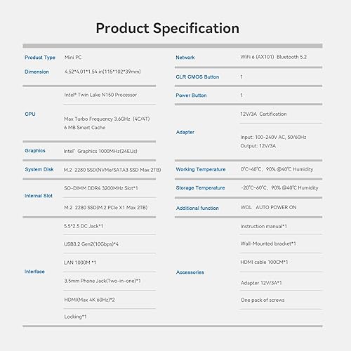 Vista 8 de Beelink Mini PC, Intel 13ª generación Twin Lake - N150 (hasta 3.6 GHz), 8 GB DDR4 RAM 256 GB M.2 SSD, Mini S13 Mini computadora de escritorio