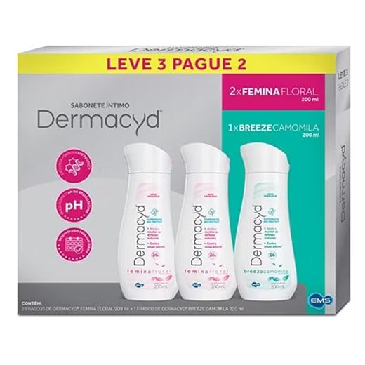 Sabonete Íntimo Com 3 Unidades, Femina Floral 2X200ml + Breeze Camomila 200ml, pH Balanceado, Hipoalergênico, Proteção 24h Mantém as Defesas Naturais.