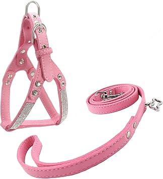 Fashion Dog Harness with Diamante and Leash Bling Cute Dog Harness Puppies Harness with Bling Leash for Small Dogs Medium Dogs