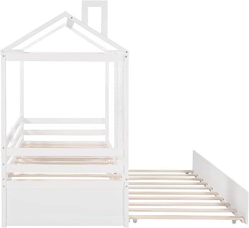 Miniatura 5 de Harper & Bright Designs Cama individual con nido, marco de cama individual con techo, sofá cama individual para niños, adolescentes, no necesita