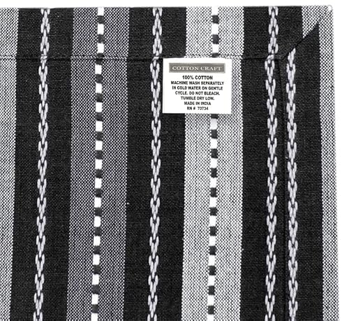 Cotton Craft Harvest Salsa Stripe Halloween Autumn Fall Dinner Napkins - Set Of 12 Pure Premium Cotton - Reusable Cloth Paperless Washable Oversized - 20 Inch X 20 Inch - Black Grey #TOP6