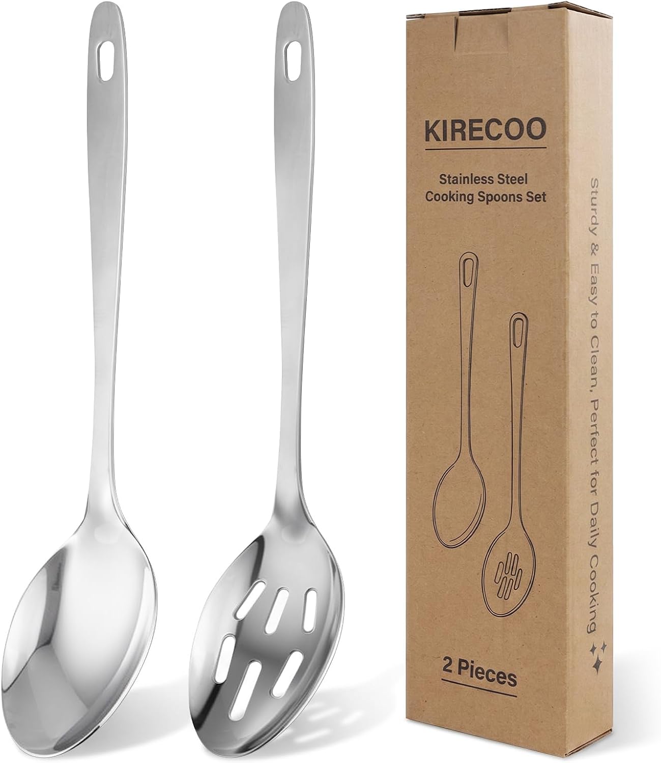 Kirecoo 2PCS Stainless Steel Serving Spoons Set, Solid & Slotted