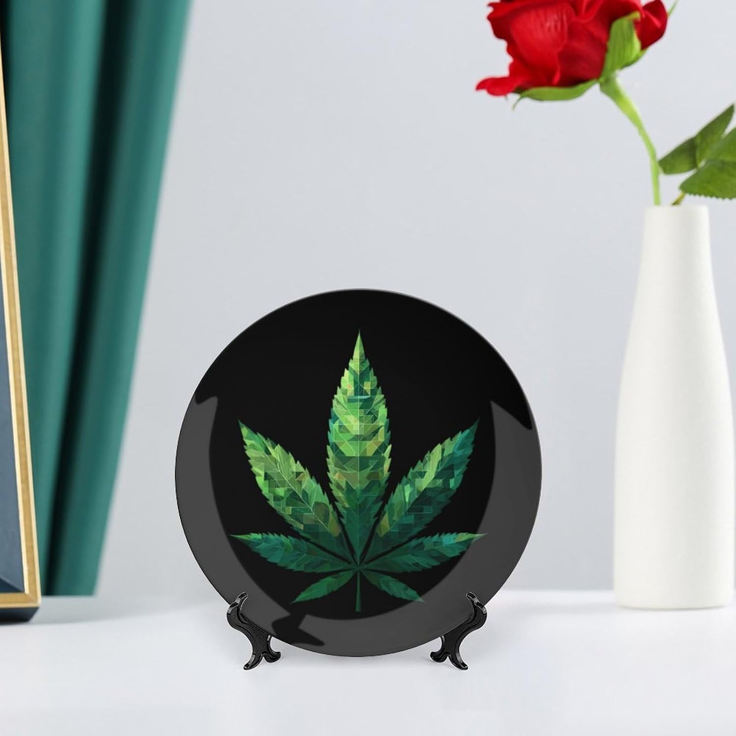 Weeds Logo Bone China Plates Decor with Display Stand | Ceramic Decorative Plate Adhesive Mount Gift