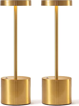 NEWSEE Modern Cordless Small Table Lamps Set of 2, Portable LED Desk Lamp, 5000mAh Rechargeable Battery Operated Lighting for Restaurant/Bedroom/Bedside/Bar/Outdoor/Camping/Night Light(Gold)