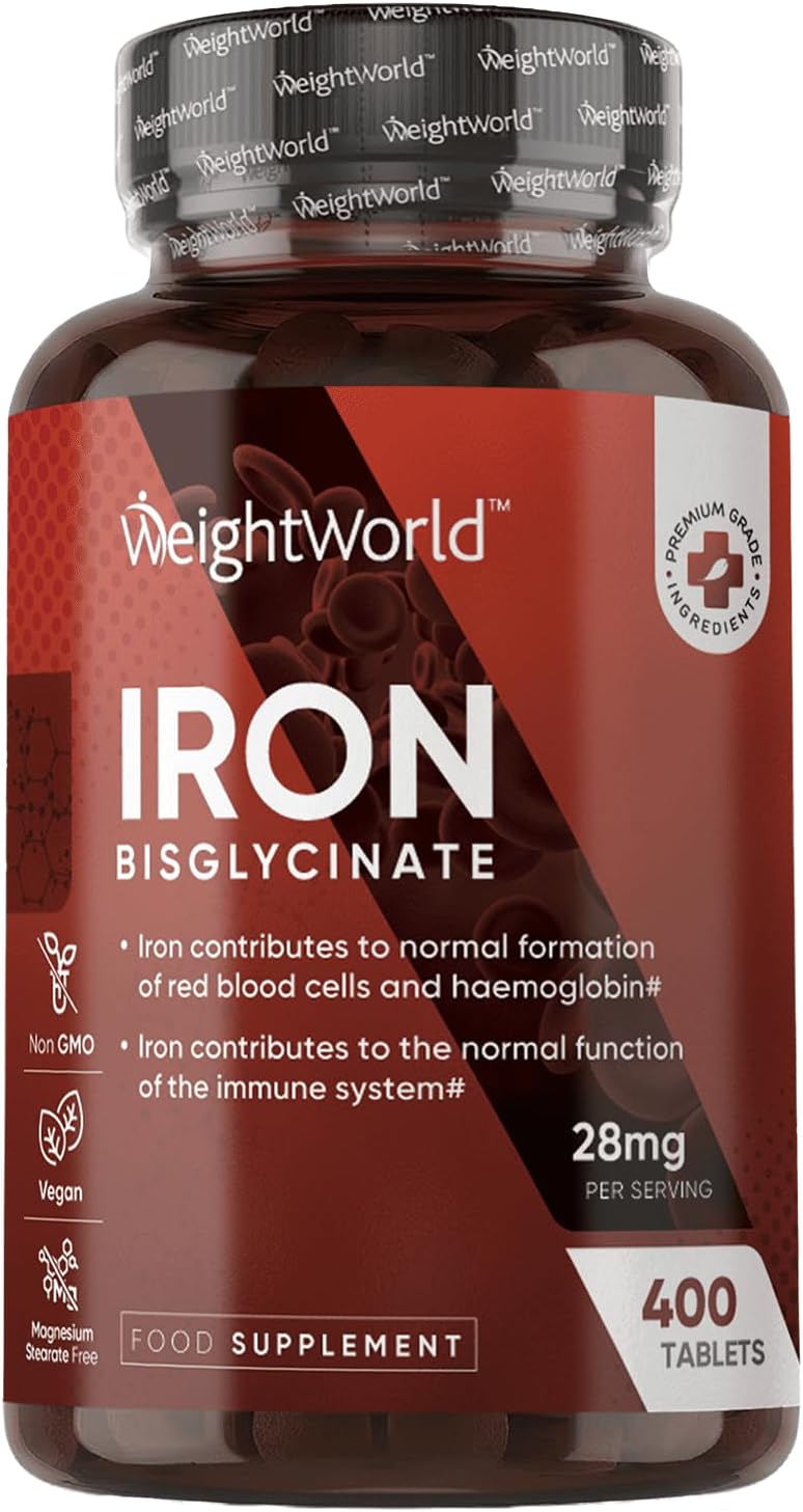 Iron Supplements for Women & Men - 28mg - 400 Tablets (6+ Months Supply) - Highly Bioavailable Ferrous Bisglycinate Form - Non-GMO & Vegan Iron Tablets High Strength - Gentle Formulation