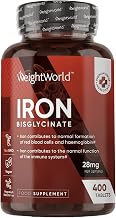 Iron Supplements for Women & Men - 28mg - 400 Tablets (6+ Months Supply) - Highly Bioavailable Ferrous Bisglycinate Form - Non-GMO & Vegan Iron Tablets High Strength - Gentle Formulation