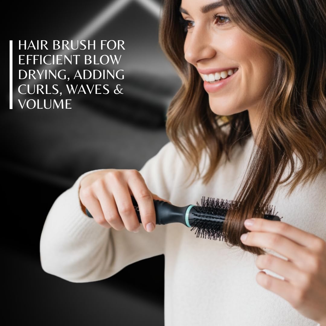 Premium Round Hairbrush - Flexible Bristles Hair Brush for Men & Women - Hair Comb for Blow Drying, Adding Curls, Waves & Volume - Suitable for All Hair Types