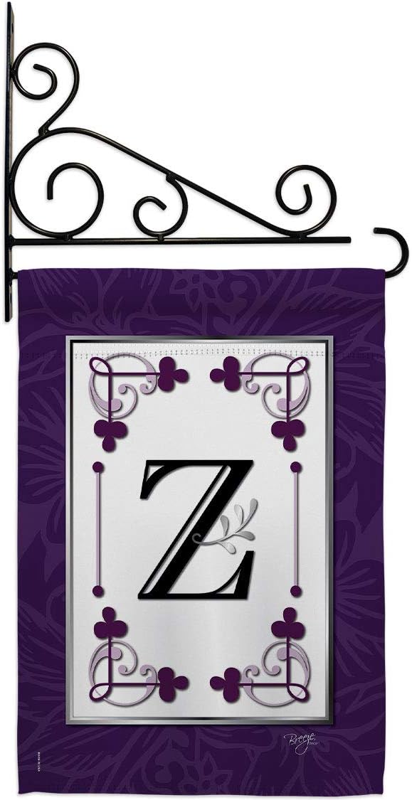 Classic Z Initial Garden Flag Set Wall Holder Monogram Country Living Simply Beauty Floral Vintage Letter Everday Small Decorative Gift Yard House Banner Double-Sided Made In USA 13 X 18.5